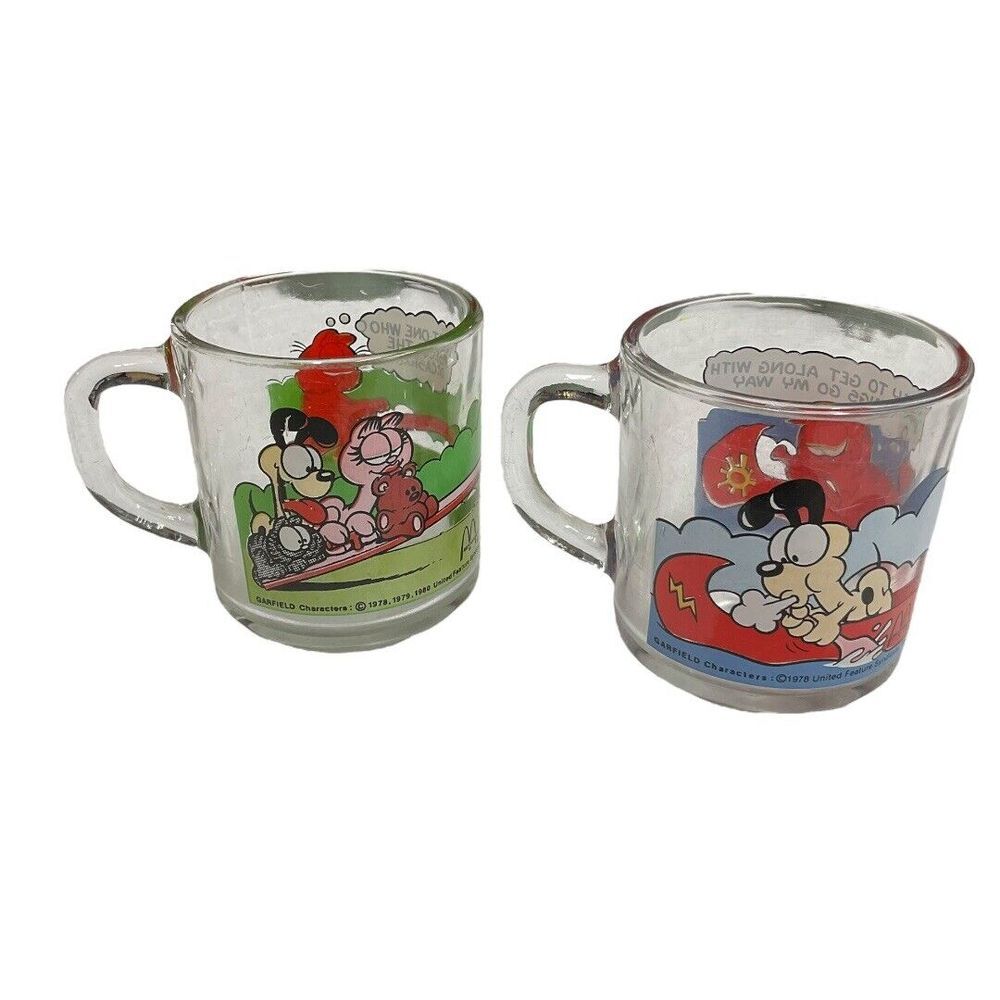 Vintage McDonald's Jim Davis Garfield & Friends Glass Coffee Mug Lot of 2
